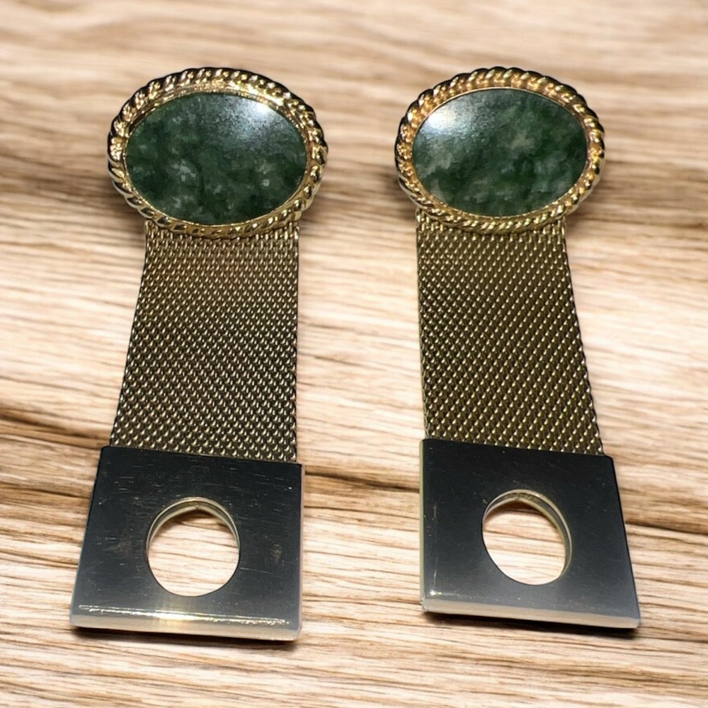 Vintage Simmons  1/20 12K GF Moss Agate ART DECO Mesh Wrap Cufflinks
